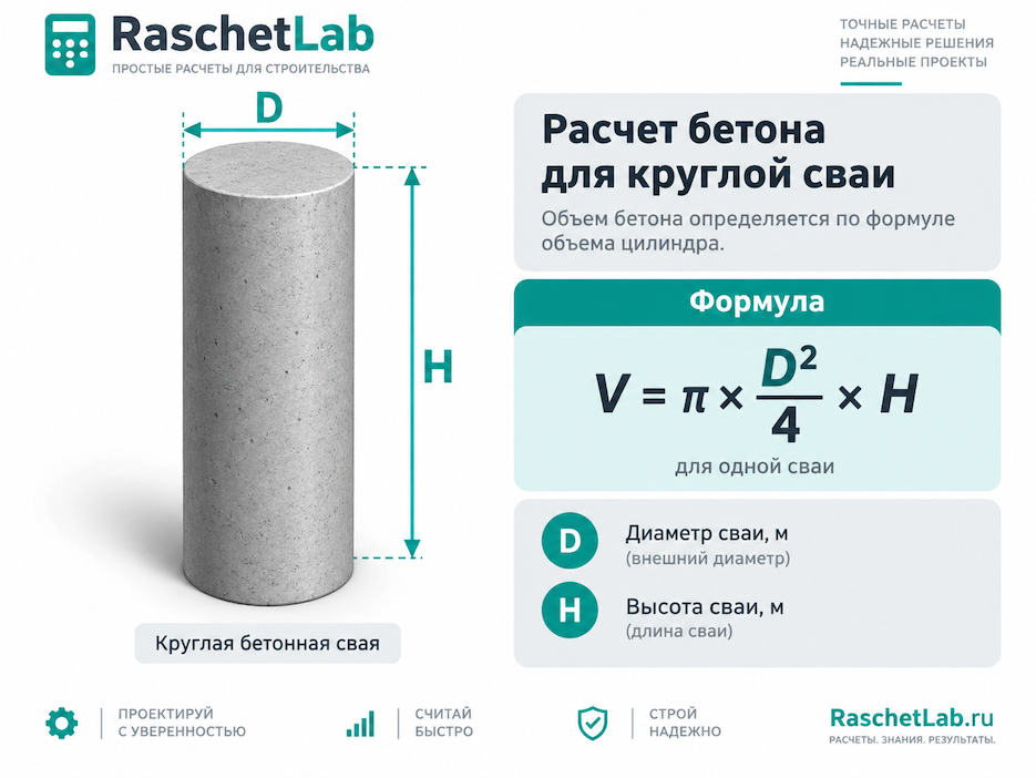 расчёт бетона для круглой сваи