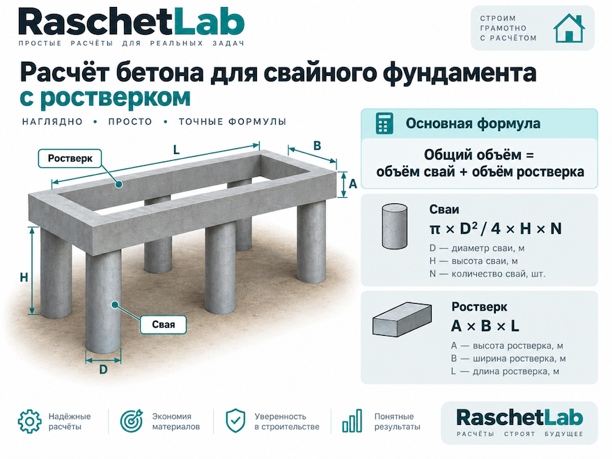 расчёт бетона для свай и ростверка