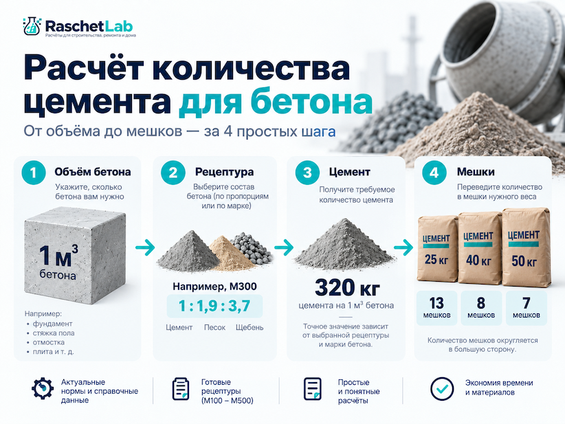 расчёт количества цемента для бетона